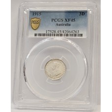 AUSTRALIA 1915 . THREEPENCE . PGCS XF45 AUSTRALIA 1915 . THREEPENCE . PGCS XF45